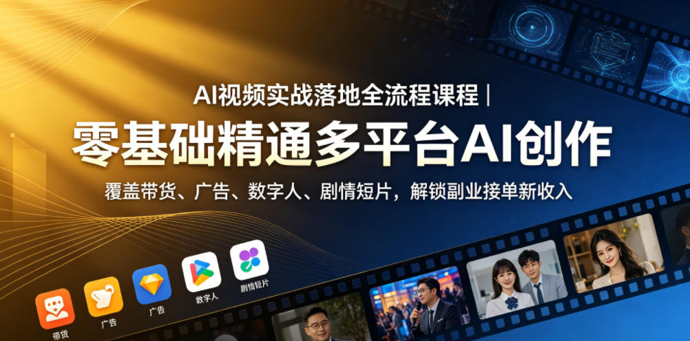 AI视频实战落地全流程课程｜零基础精通多平台AI创作，覆盖带货、广告、数字人、剧情短片，解锁副业接单新收入-米壳知道—知识分享平台