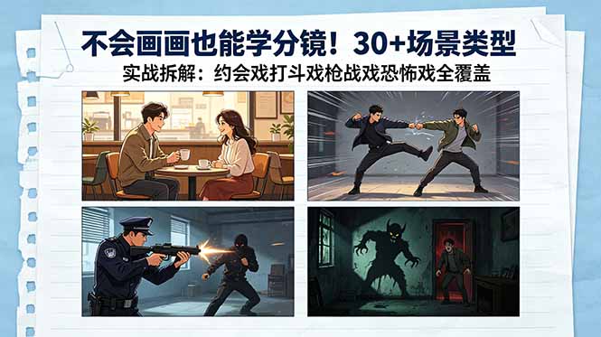 不会画画也能学分镜！30+场景类型实战拆解：约会戏打斗戏枪战戏恐怖戏全覆盖-米壳知道—知识分享平台