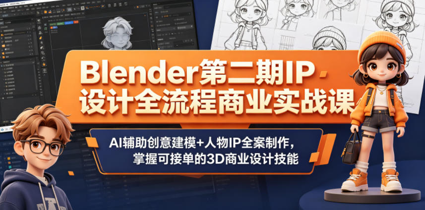 Blender第二期IP设计全流程商业实战课，AI辅助创意建模+人物IP全案制作，掌握可接单的3D商业设计技能-米壳知道—知识分享平台