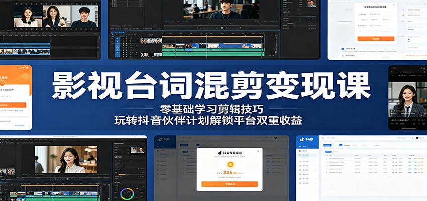 影视台词混剪变现课：零基础学习剪辑技巧，玩转抖音伙伴计划解锁平台双重收益-米壳知道—知识分享平台