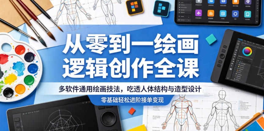 从零到一绘画逻辑创作全课，多软件通用绘画技法，吃透人体结构与造型设计，零基础轻松进阶接单变现-米壳知道—知识分享平台