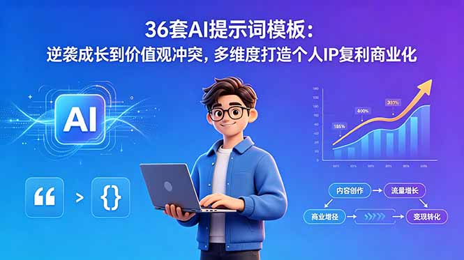 36套AI提示词模板：逆袭成长到价值观冲突，多维度打造个人IP复利商业化-米壳知道—知识分享平台
