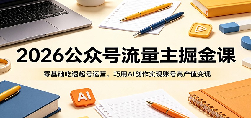 2026公众号流量主掘金课：零基础吃透起号运营，巧用AI创作实现账号高产值变现-米壳知道—知识分享平台