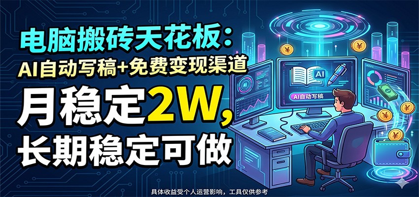 电脑搬砖天花板：AI自动写稿+免费变现渠道，月稳定2W，长期稳定可做-米壳知道—知识分享平台