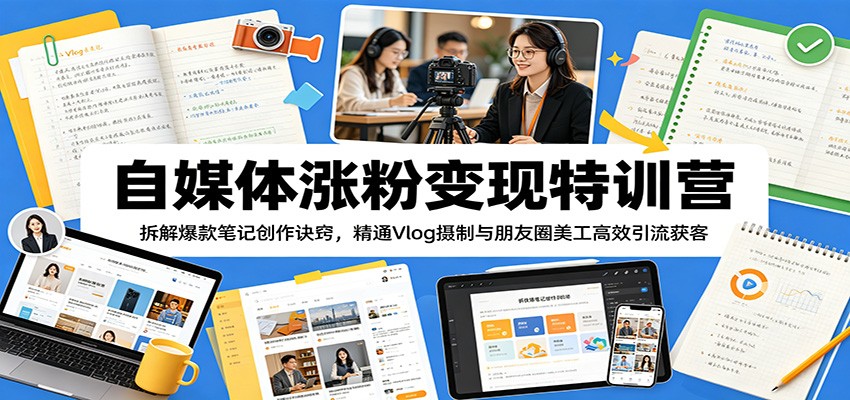 自媒体涨粉变现特训营：拆解爆款笔记创作诀窍，精通Vlog摄制与朋友圈美工高效引流获客-米壳知道—知识分享平台