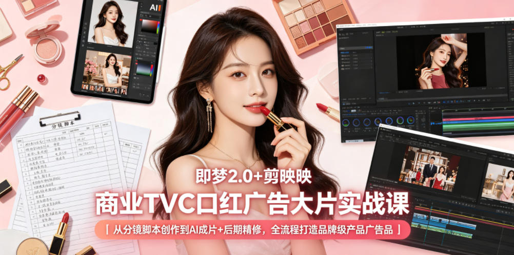 即梦2.0+剪映商业TVC口红广告大片实战课｜从分镜脚本创作到AI成片+后期精修，全流程打造品牌级产品广告-米壳知道—知识分享平台