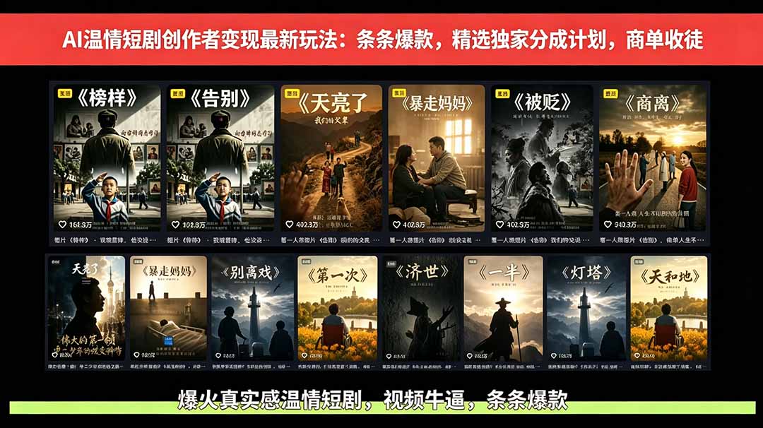 AI温情短剧创作者变现最新玩法：视频牛逼，条条爆款，精选独家分成计划，商单收徒-米壳知道—知识分享平台