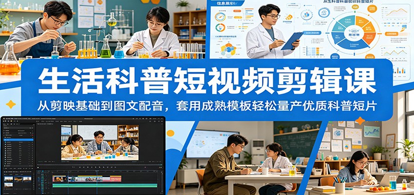 生活科普短视频剪辑课：从剪映基础到图文配音，套用成熟模板轻松量产优质科普短片-米壳知道—知识分享平台