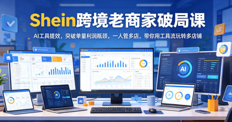 Shein跨境老商家破局课,AI工具提效,突破单量利润瓶颈,一人管多店,带你用工具流玩转多店铺-米壳知道—知识分享平台