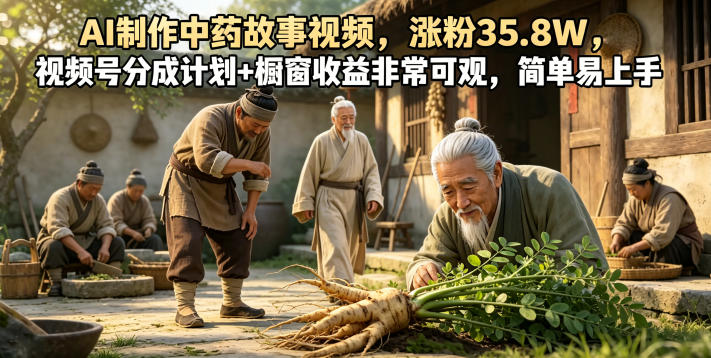 AI制作中药故事视频,涨粉35.8W,视频号分成计划+橱窗收益非常可观,简单易上手-米壳知道—知识分享平台