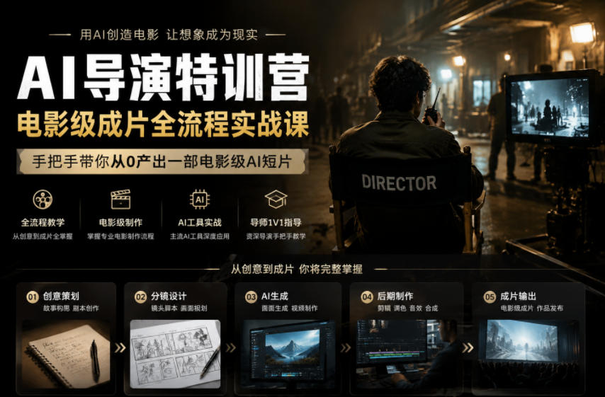 AI导演特训营,电影级成片全流程实战课,手把手带你从0产出一部电影级AI短片-米壳知道—知识分享平台