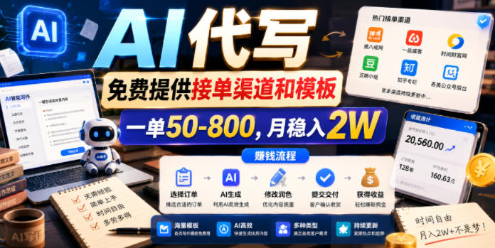 AI代写，免费提供接单渠道和模板，一单50-800，月稳入2W【揭秘】-米壳知道—知识分享平台
