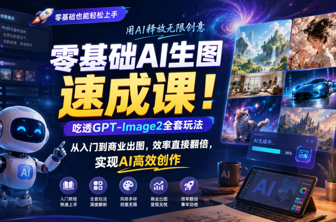 零基础AI生图速成课！吃透GPT-Image2全套玩法，从入门到商业出图，效率直接翻倍，实现AI高效创作-米壳知道—知识分享平台