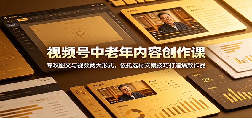视频号中老年内容创作课:专攻图文与视频两大形式,依托选材文案技巧打造爆款作品-米壳知道—知识分享平台