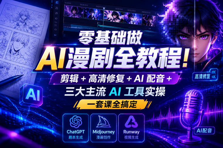 零基础做AI漫剧全教程！剪辑+高清修复+AI配音+三大主流AI工具实操，一套课全搞定-米壳知道—知识分享平台