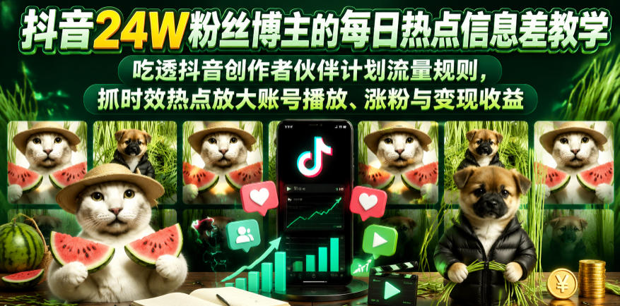 抖音24W粉丝博主的每日热点信息差教学，吃透创作者伙伴计划流量规则，抓时效热点放大账号播放、涨粉与变现收益(更新)-米壳知道—知识分享平台