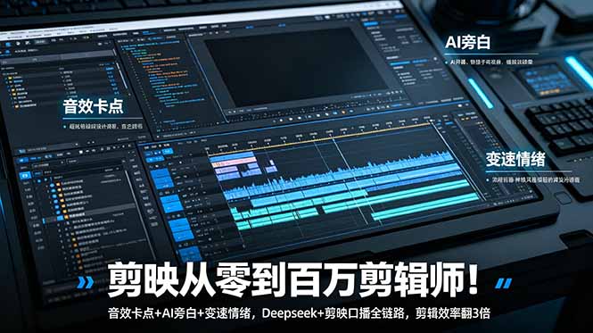 剪映从零到百万剪辑师！音效卡点+AI旁白+变速情绪，Deepseek+剪映口播全链路，剪辑效率翻3倍-米壳知道—知识分享平台