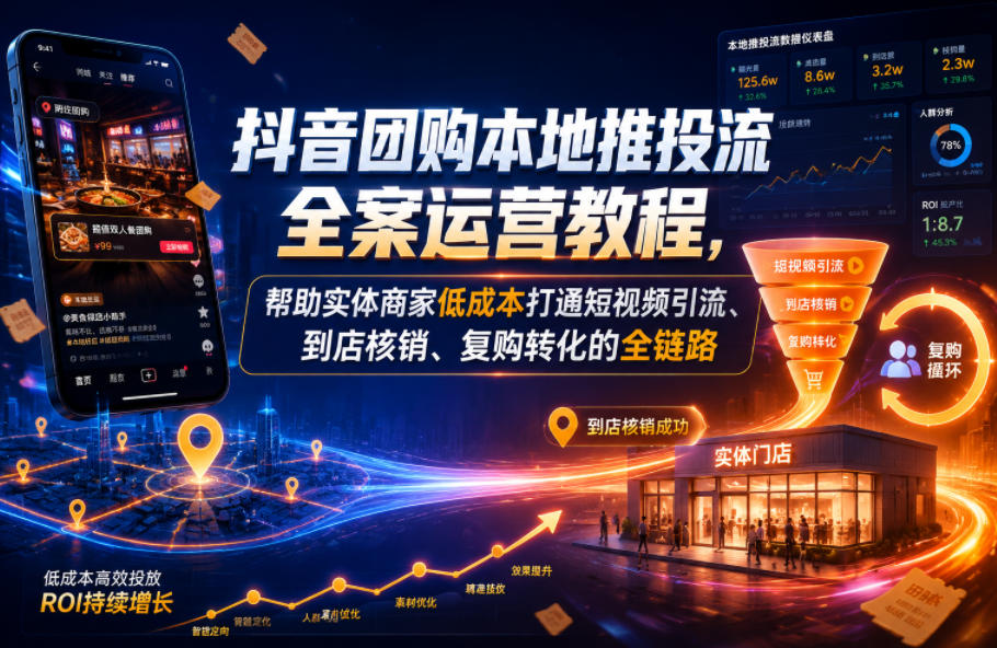 抖音团购本地推投流全案运营教程，帮助实体商家低成本打通短视频引流、到店核销、复购转化的全链路-米壳知道—知识分享平台