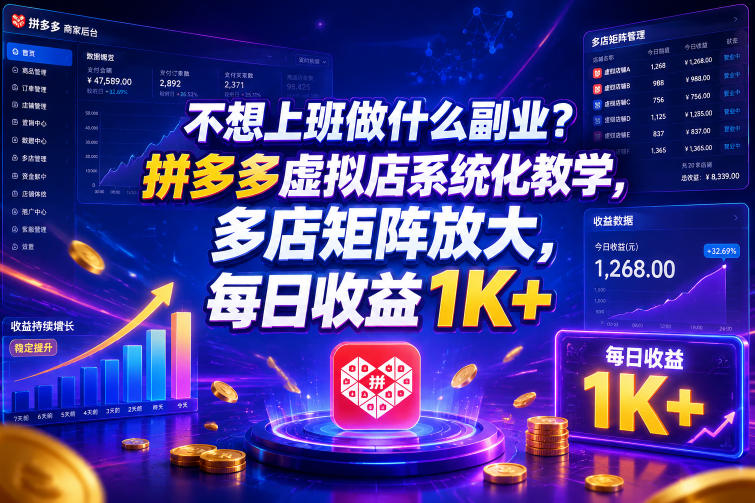 不想上班做什么副业？拼多多虚拟店系统化教学，多店矩阵放大，每日收益1K+【揭秘】-米壳知道—知识分享平台
