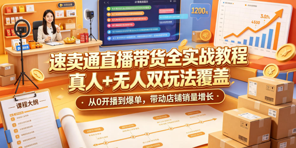 速卖通直播带货全实战教程，真人+无人双玩法覆盖，从0开播到爆单，带动店铺销量增长-米壳知道—知识分享平台