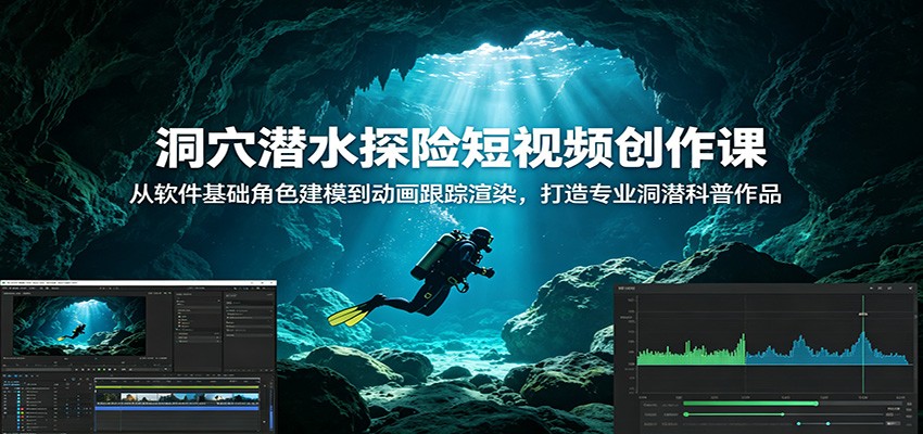 洞穴潜水探险短视频创作课：从软件基础角色建模到动画跟踪渲染，打造专业洞潜科普作品-米壳知道—知识分享平台