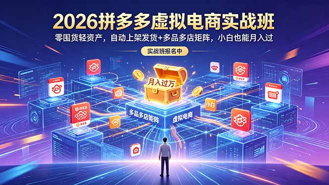 2026拼多多虚拟电商实战班：零囤货轻资产，自动上架发货+多品多店矩阵，小白也能月入过万-米壳知道—知识分享平台
