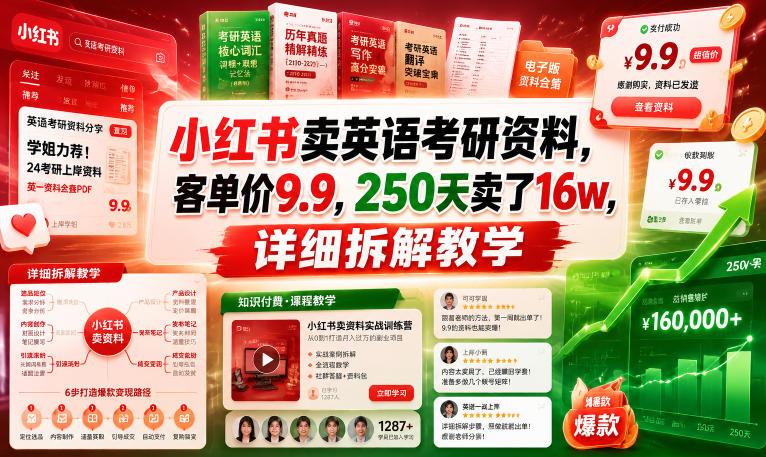 小红书卖英语考研资料，客单价9.9，250天卖了16w，详细拆解教学-米壳知道—知识分享平台