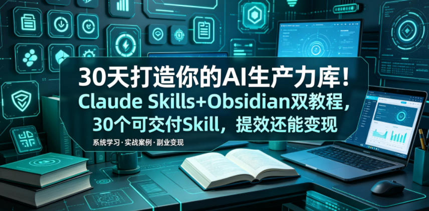 30天打造你的AI生产力库！Claude Skills+Obsidian 双教程，30 个可交付 Skill，提效还能变现-米壳知道—知识分享平台