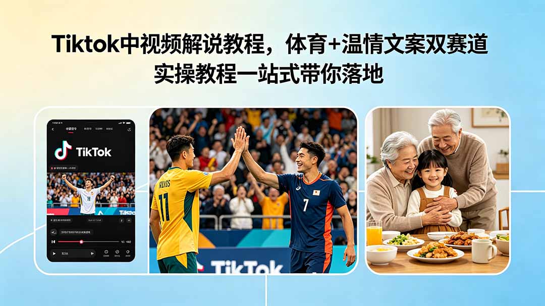 Tiktok中视频解说教程，体育+温情文案双赛道实操教程一站式带你落地-米壳知道—知识分享平台