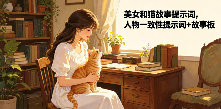 美女和猫故事提示词，人物一致性提示词+故事板-米壳知道—知识分享平台