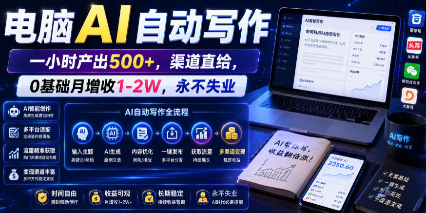 电脑AI自动写作，一小时产出500+，渠道直给，0基础月增收1-2W，永不失业【揭秘】-米壳知道—知识分享平台