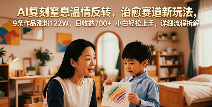 AI复刻窒息温情反转，治愈赛道新玩法，9条作品涨粉122W，日收益700+ 小白轻松上手，详细流程拆解-米壳知道—知识分享平台