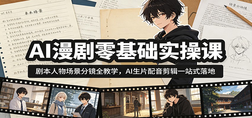 AI漫剧零基础实操课：剧本人物场景分镜全教学，AI生片配音剪辑一站式落地-米壳知道—知识分享平台