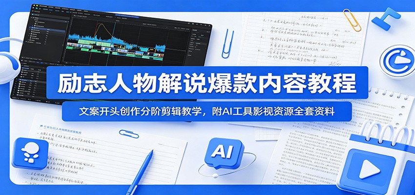 励志人物解说爆款内容教程：文案开头创作分阶剪辑教学，附AI 工具影视资源全套资料-米壳知道—知识分享平台