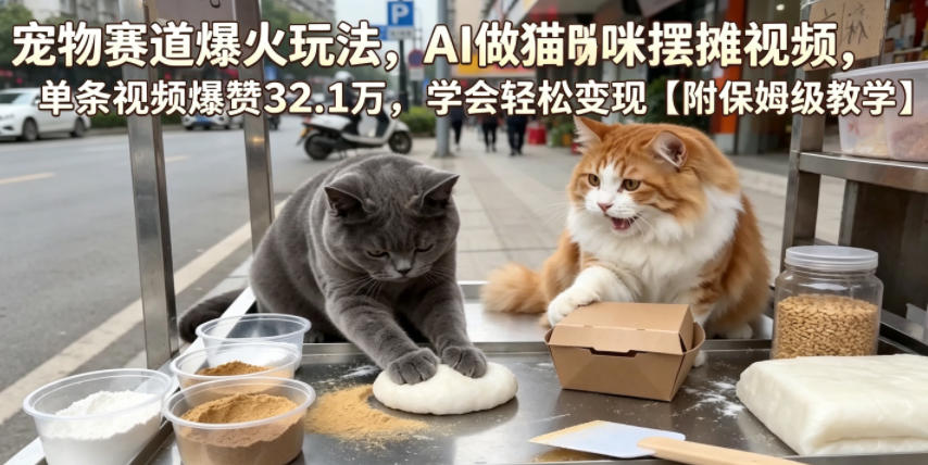 宠物赛道爆火玩法，AI做猫咪摆摊视频，单条视频爆赞32.1万，学会轻松变现【附保姆级教学】-米壳知道—知识分享平台