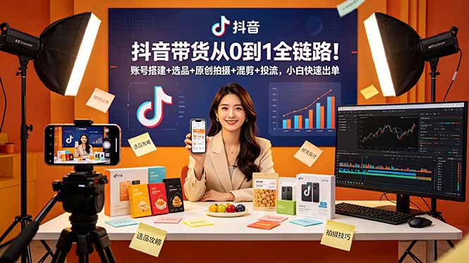 抖音带货从0到1全链路!账号搭建+选品+原创拍摄+混剪+投流,小白快速出单-米壳知道—知识分享平台