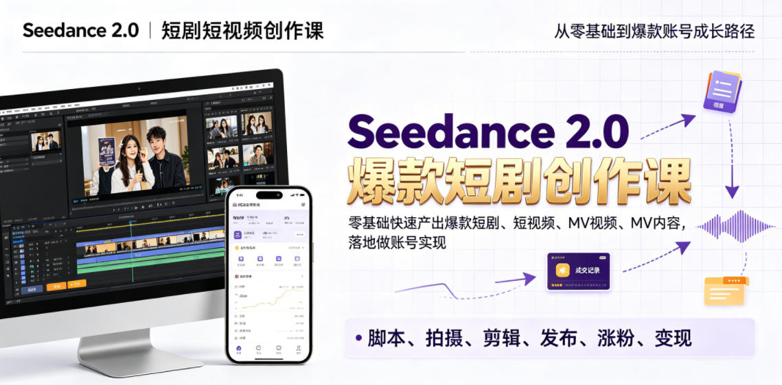 Seedance 2.0短剧短视频创作课，零基础快速产出爆款短剧、短视频、MV内容，落地做账号实现变现-米壳知道—知识分享平台