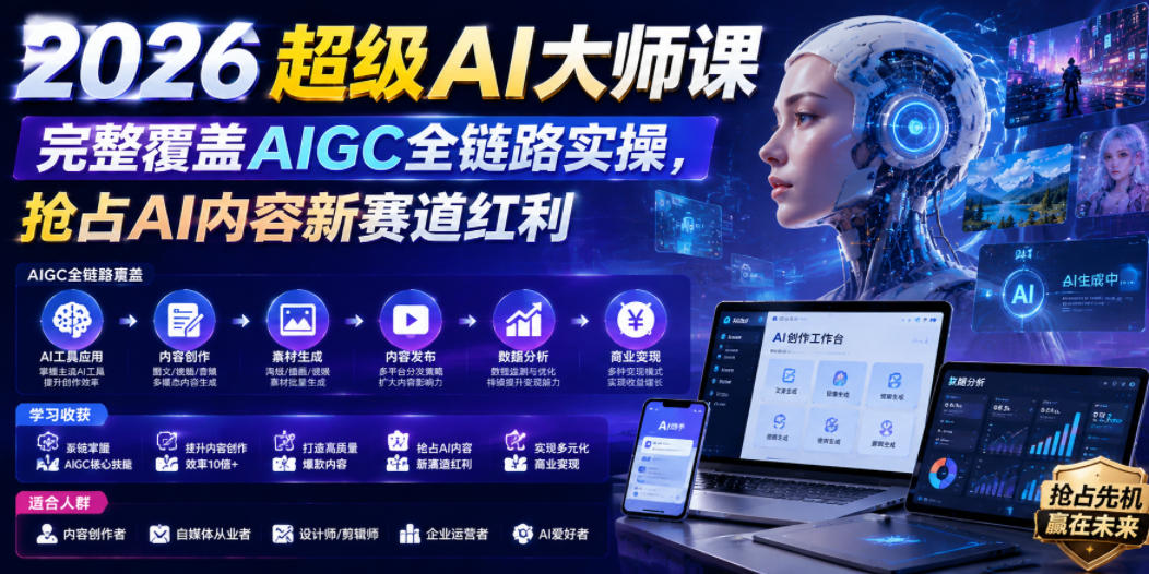 2026超级AI大师课,完整覆盖AIGC全链路实操,抢占AI内容新赛道红利-米壳知道—知识分享平台