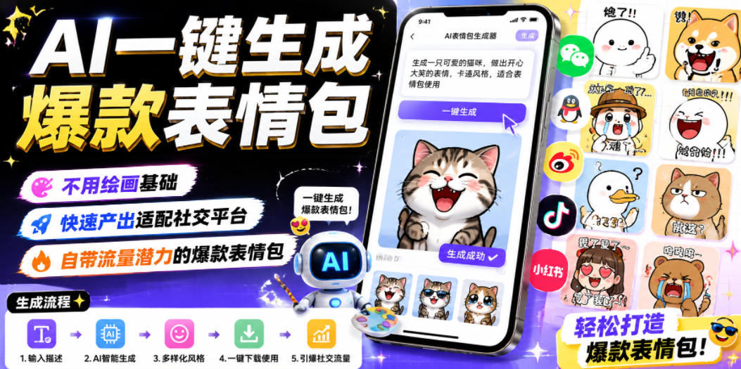 AI一键生成爆款表情包,不用绘画基础,快速产出适配社交平台,自带流量潜力的爆款表情包-米壳知道—知识分享平台