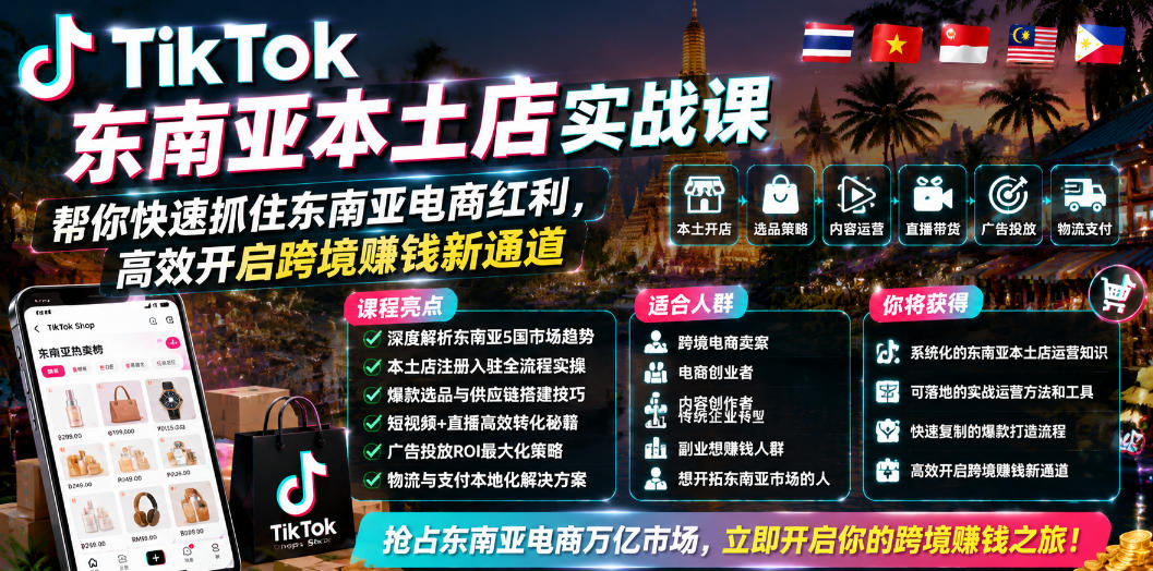 TikTok东南亚本土店实战课，帮你快速抓住东南亚电商红利，高效开启跨境賺钱新通道-米壳知道—知识分享平台