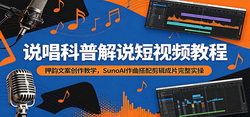 说唱科普解说短视频教程：押韵文案创作教学，SunoAI作曲搭配剪辑成片完整实操-米壳知道—知识分享平台