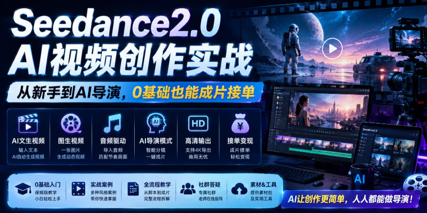Seedance2.0 AI视频创作实战，从新手到AI导演，0基础也能成片接单变现-米壳知道—知识分享平台