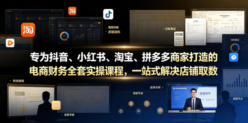 专为抖音、小红书、淘宝、拼多多商家打造的电商财务全套实操课程，一站式解决店铺取数、记账、报税全流程难题-米壳知道—知识分享平台