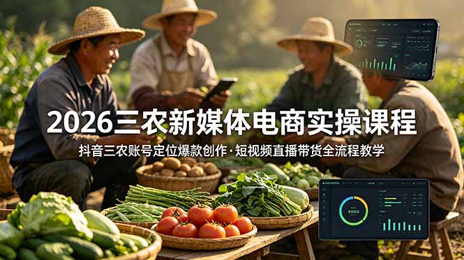 2026三农新媒体电商实操课程：抖音三农账号定位爆款创作，短视频直播带货全流程教学-米壳知道—知识分享平台