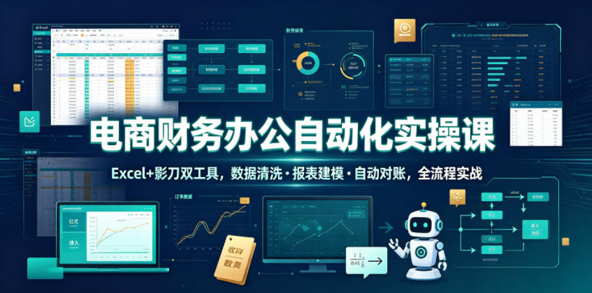 电商财务办公自动化实操课,Excel+影刀双工具,数据清洗・报表建模・自动对账,全流程实战-米壳知道—知识分享平台