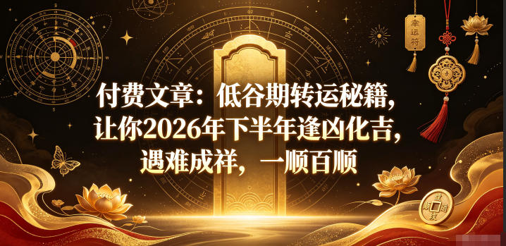 付费文章：低谷期转运秘籍，让你2026年下半年逢凶化吉，遇难成祥，一顺百顺-米壳知道—知识分享平台