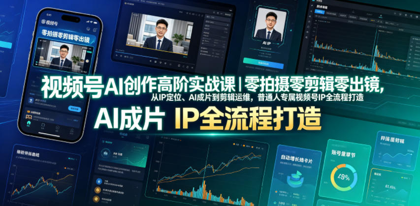 视频号AI创作高阶实战课｜零拍摄零剪辑零出镜，从IP定位、AI成片到剪辑运维，普通人专属视频号IP全流程打造-米壳知道—知识分享平台