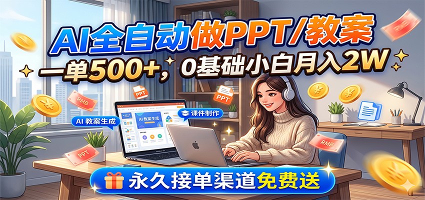 AI全自动做PPT/教案，一单500+，0基础小白月入2W，永久接单渠道免费送-米壳知道—知识分享平台
