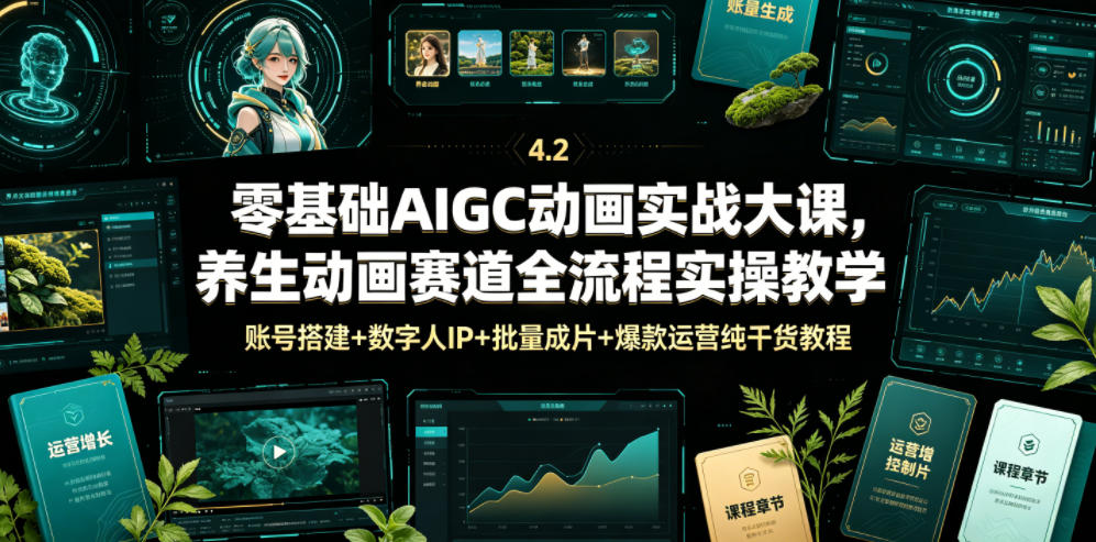 零基础AIGC动画实战大课，养生动画赛道全流程实操教学，账号搭建+数字人IP+批量成片+爆款运营纯干货教程-米壳知道—知识分享平台