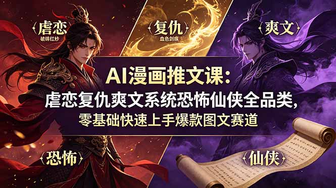 AI漫画推文课：虐恋复仇爽文系统恐怖仙侠全品类，零基础快速上手爆款图文赛道-米壳知道—知识分享平台